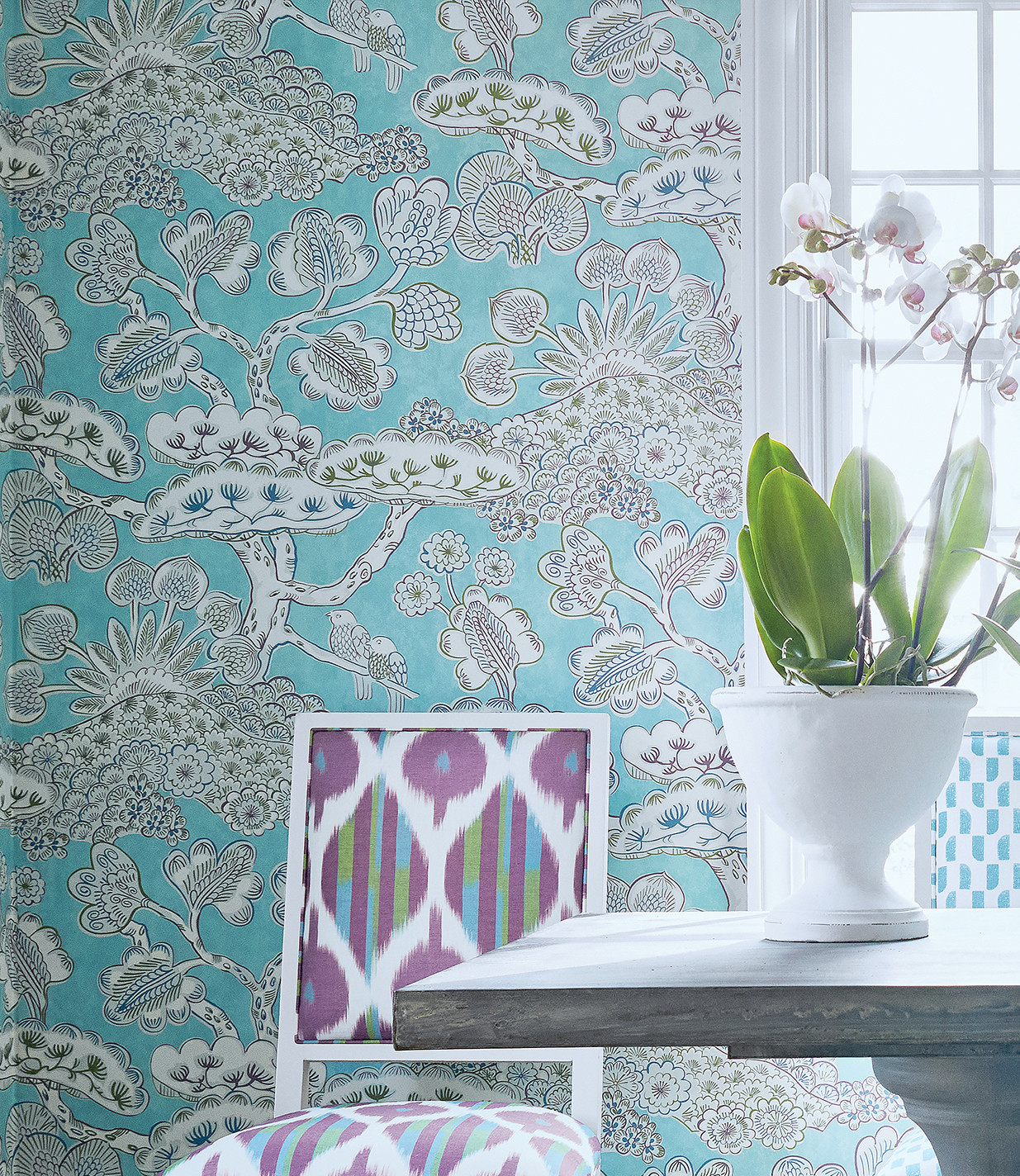 Unique Chinoiserie Trees Navy Blue Non Woven Wallpaper Anna French