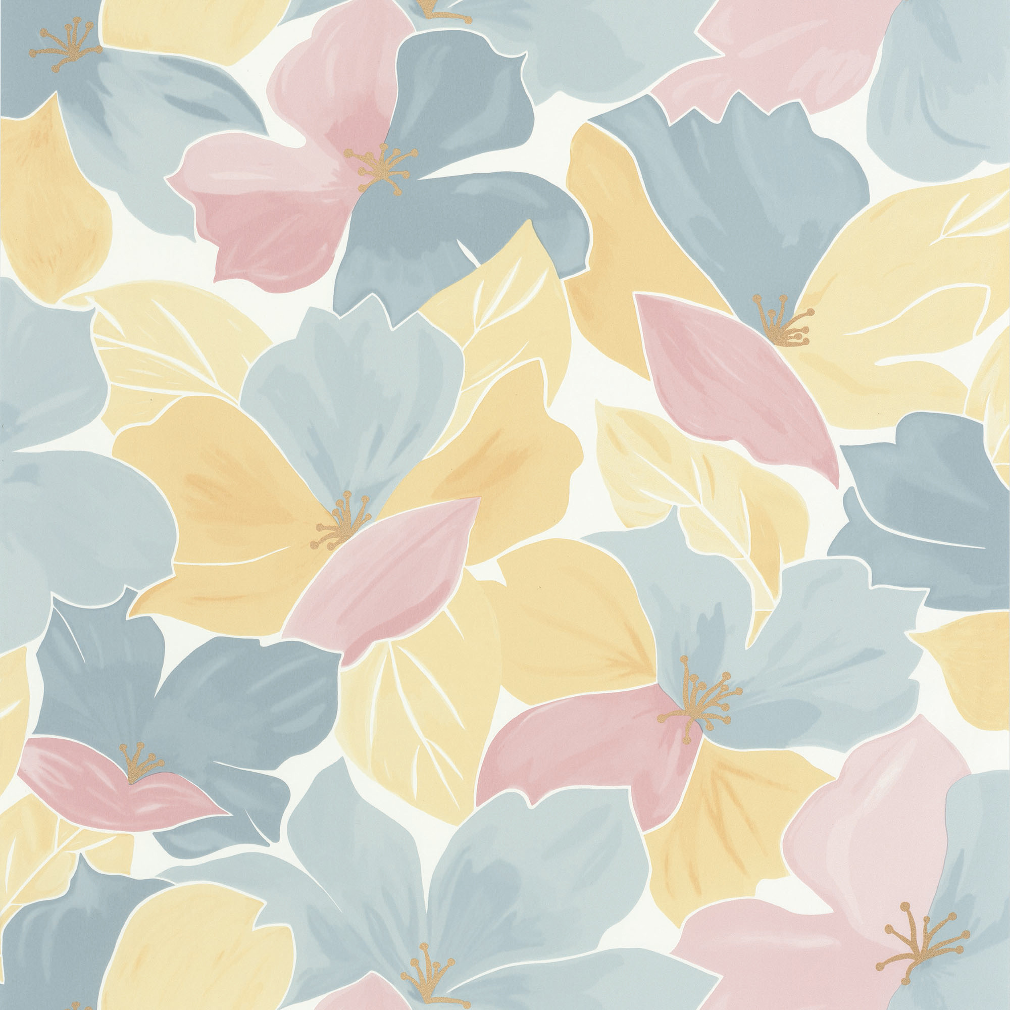Pastel Hawaiian Flower Watercolour Vinyl Wallpaper | Casadeco August