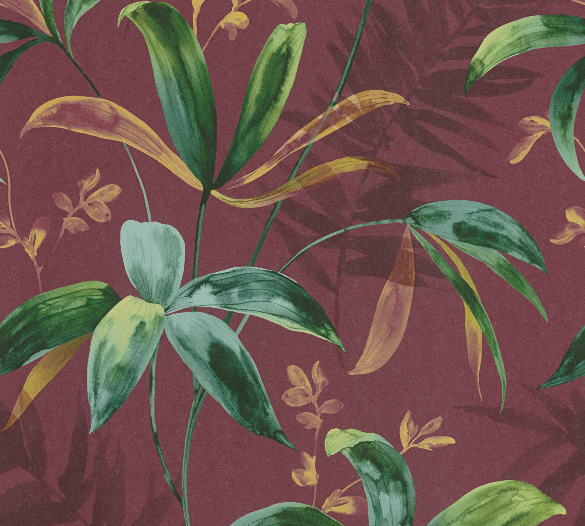 Maroon Red Tropical Leaf Foliage Wallpaper - Architects Paper