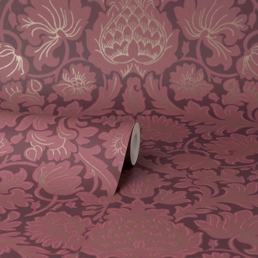 Large Scale Contemporary Damask Red Wallpaper