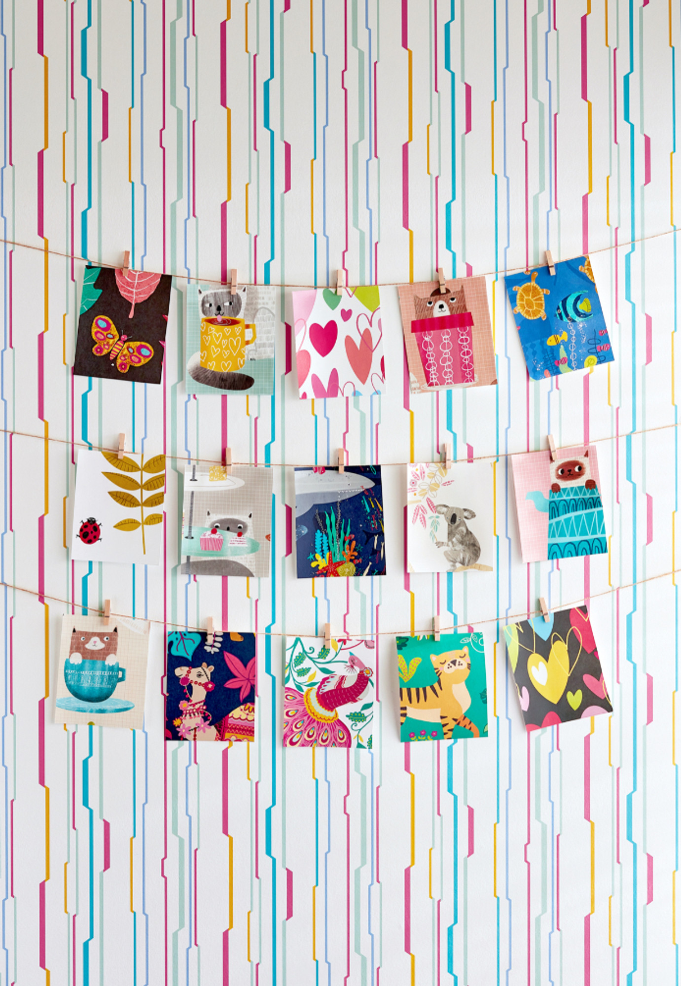 Childrens Geometrical Stripes Watermelon Red Multicolour Wallpaper Childrens Geometrical Stripes Watermelon Red Multicolour Wallpaper