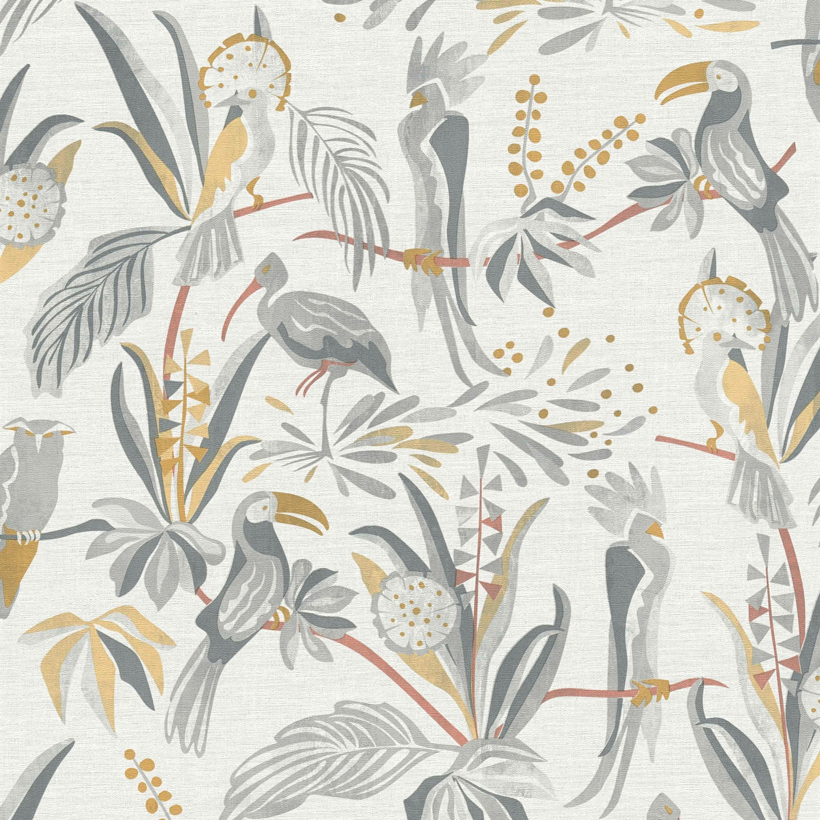 Curated visual reference: Fresh Look at Tropical Birds Toucans Parrots Hand Drawn Effect Grey Ivory Non