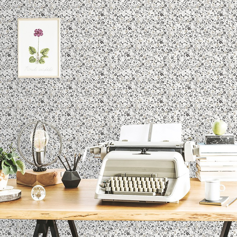 Childrens Small Scale Flowers Grey Non Woven Wallpaper Galerie Ditsy