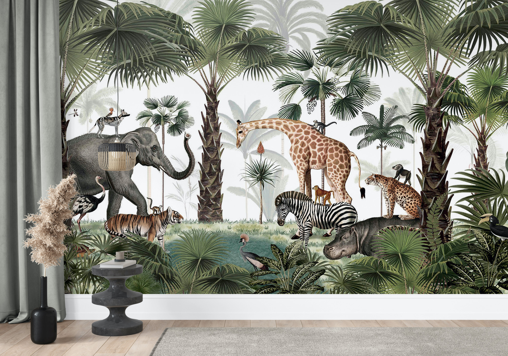 Kingdom Animals Tropical Palms Jungle Wallpaper Wall Mural | Kikki Belle