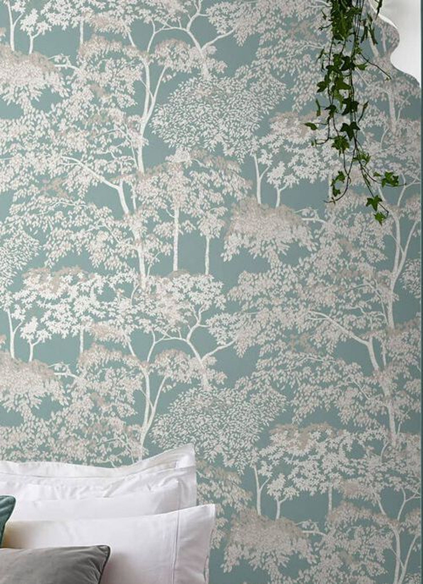 Autumn Towering Trees Duck Egg Blue Wallpaper Graham and Brown Idyll Tree