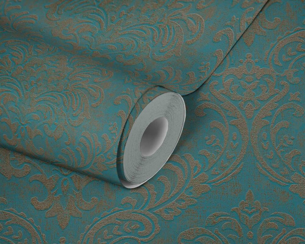 Provincial Vintage Damask Blue Gold Non Woven Wallpaper AS Creation