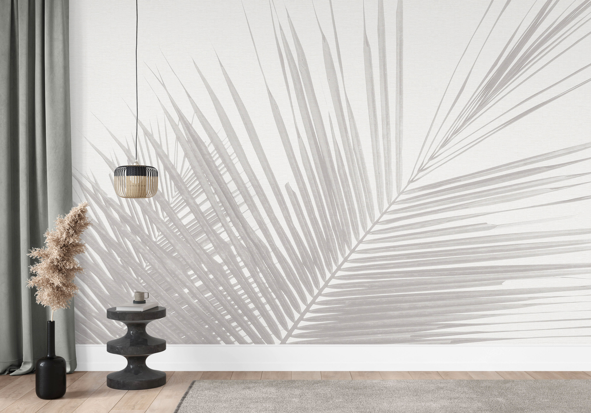 Large Palm Leaf Grey Mural Wallpaper | Bloomery Decor Tropical Palm
