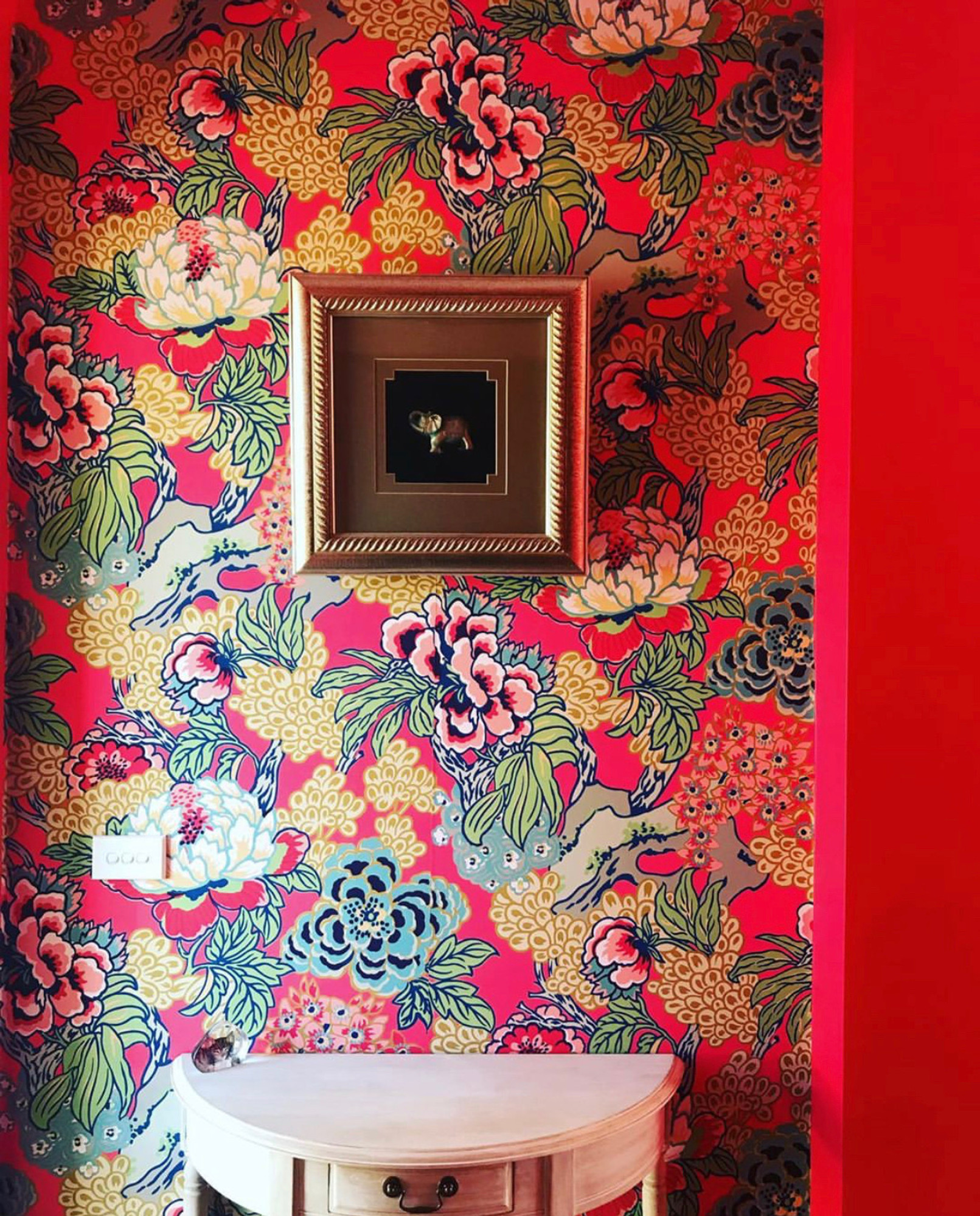 Modern Chinoiserie Floral Wallpaper Coral Green Thibaut Honshu