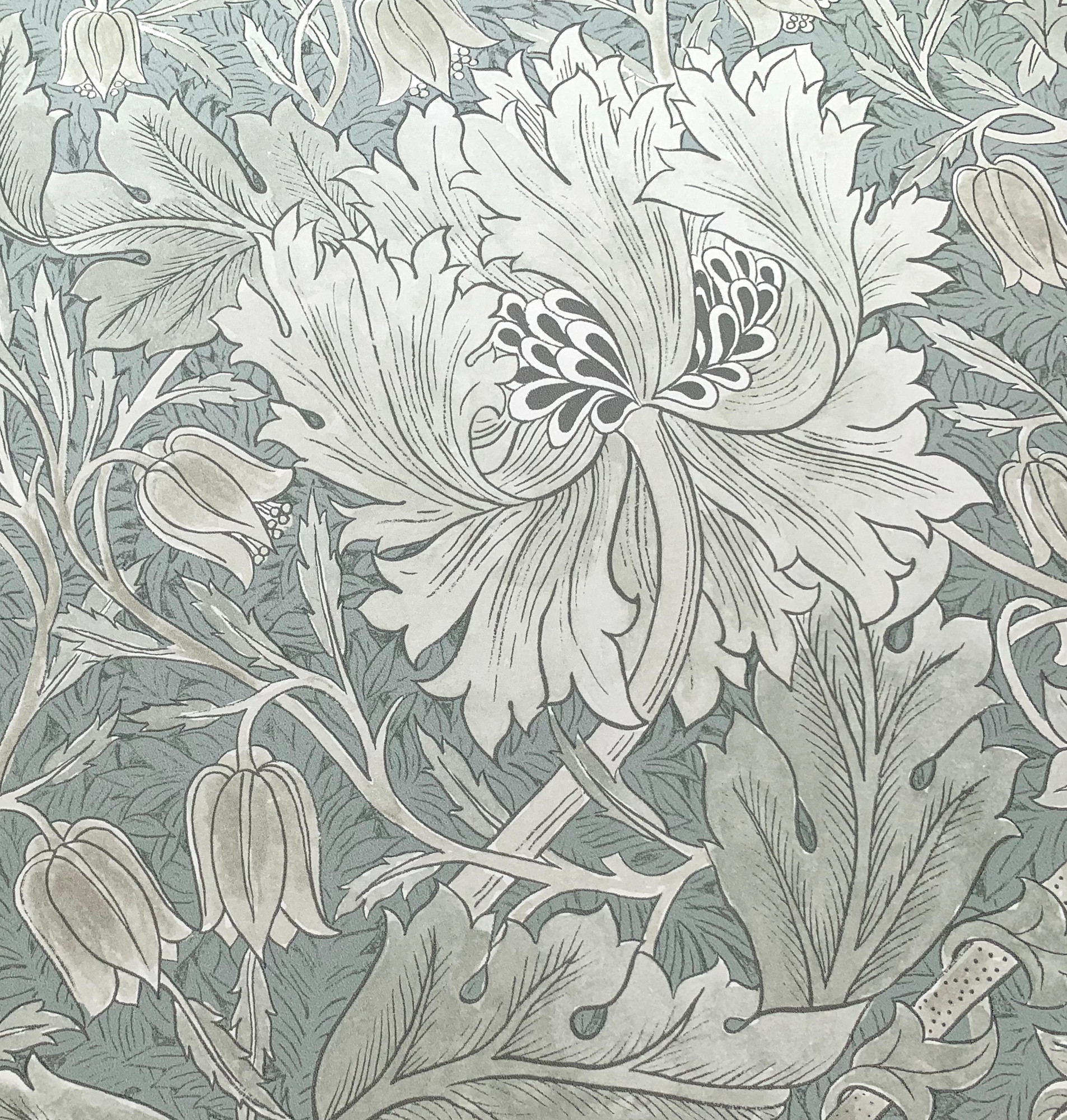 Two Tone Vintage Jacobean Floral Wallpaper Grey | Morris & Co Pure