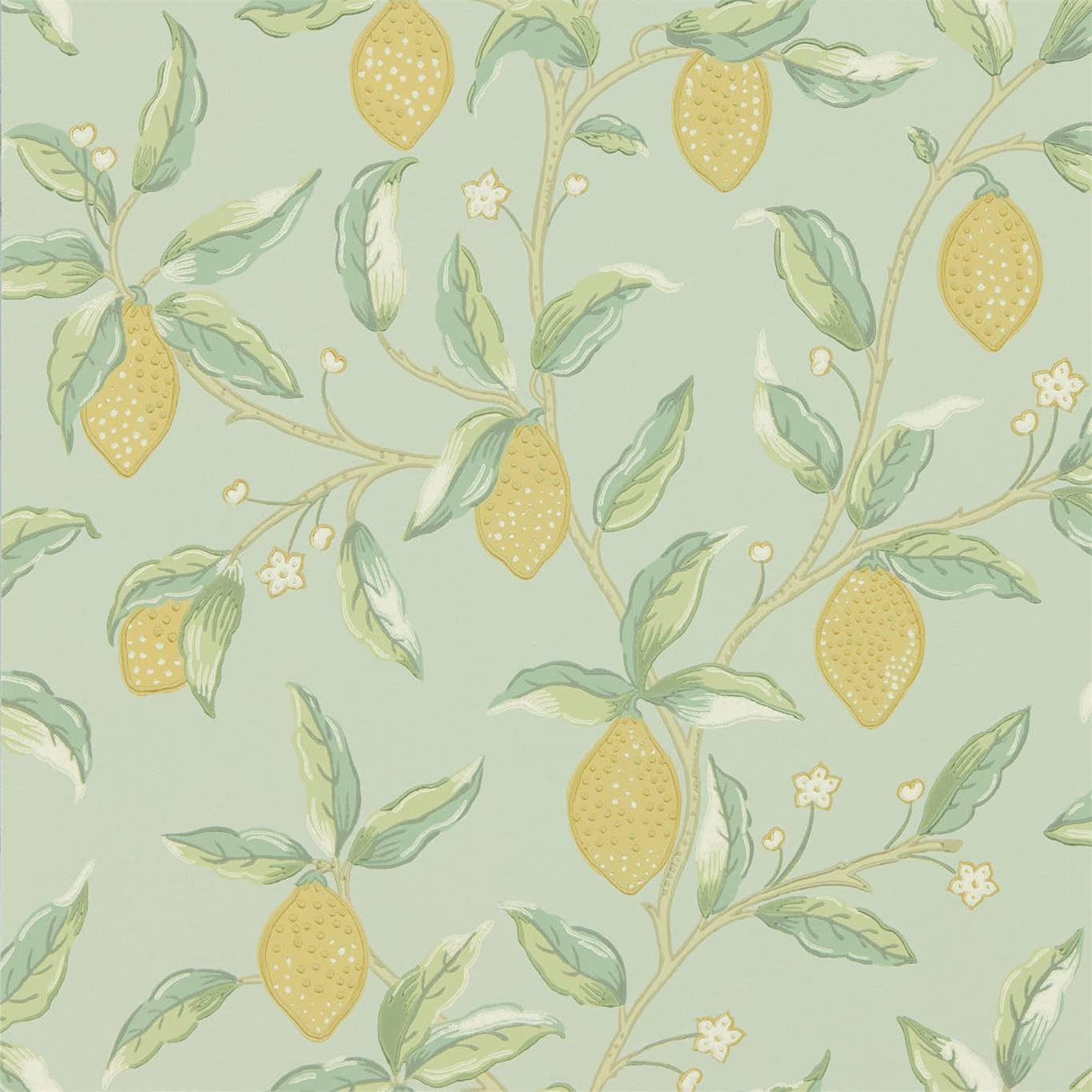 Hand Drawn Trailing Lemon Tree Green Wallpaper Morris and Co Lemon Tree