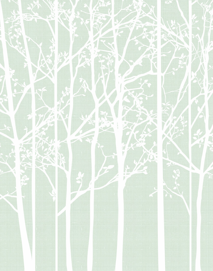 Mint Green Tree Silhouette Wallpaper Mural Textured or Non Woven