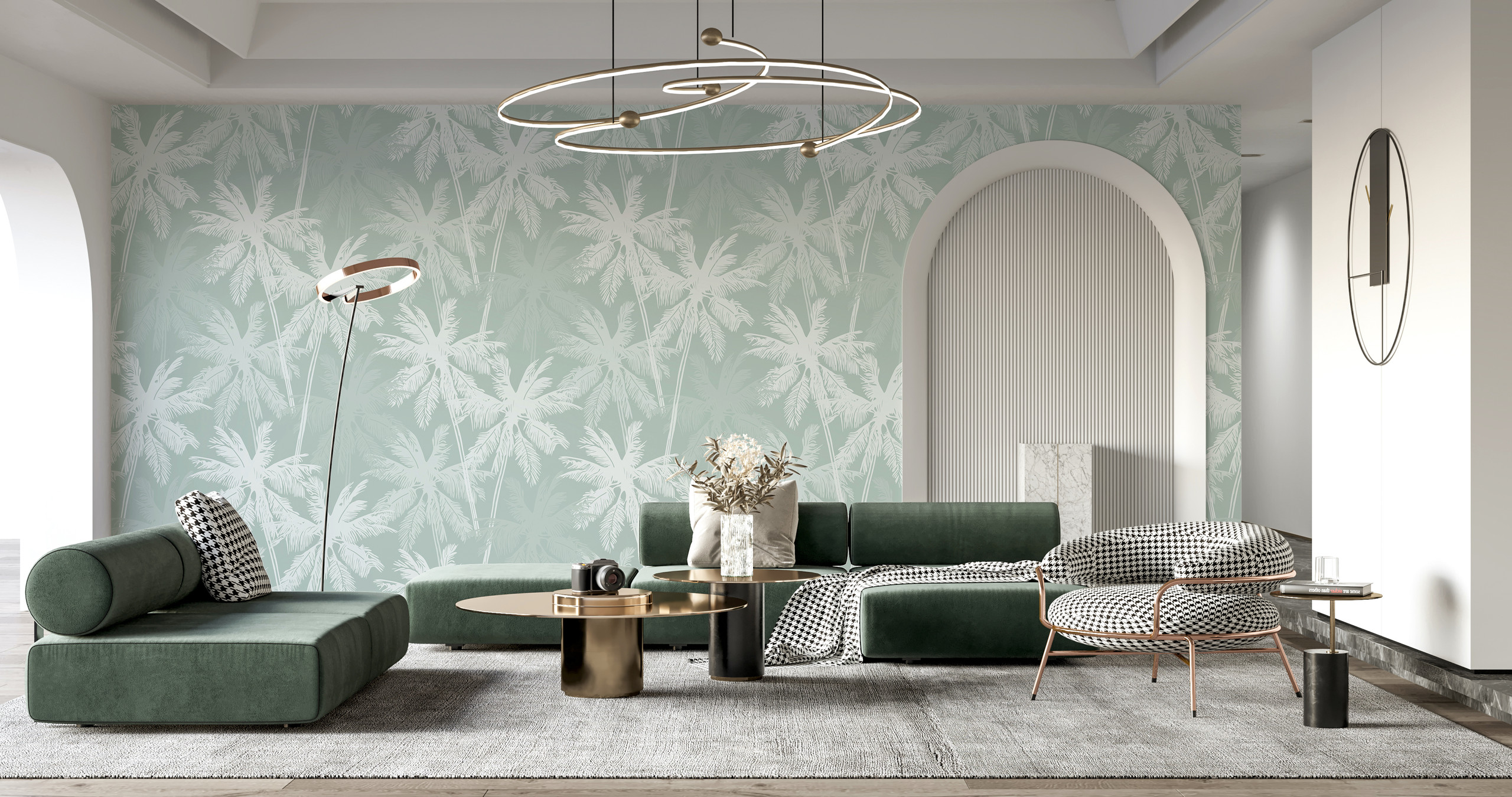 Mint Green Palm Tree Silhouette Wallpaper Wall Mural Pattern