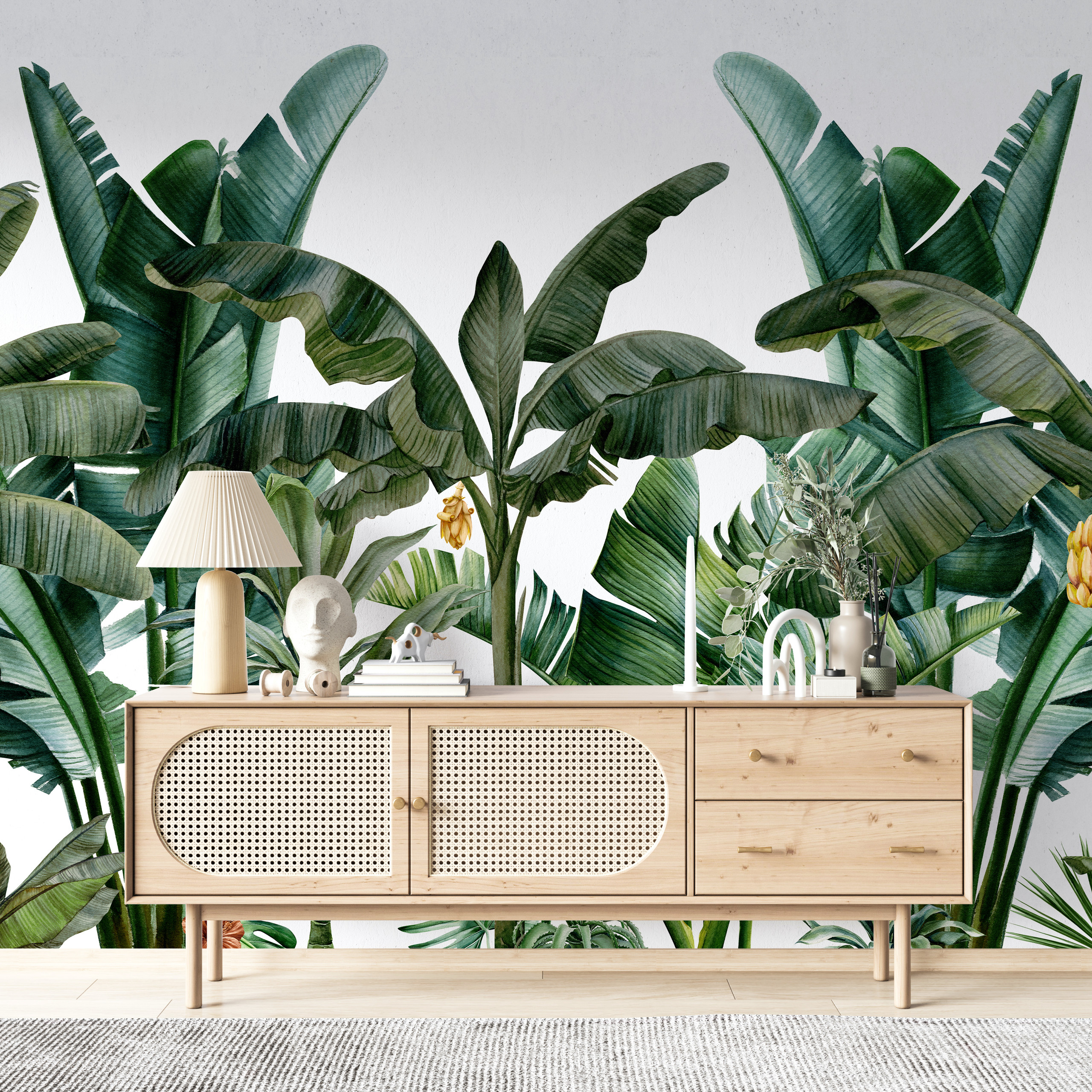 Banana Palm Leaf Tropical Deep Green Wallpaper Mural