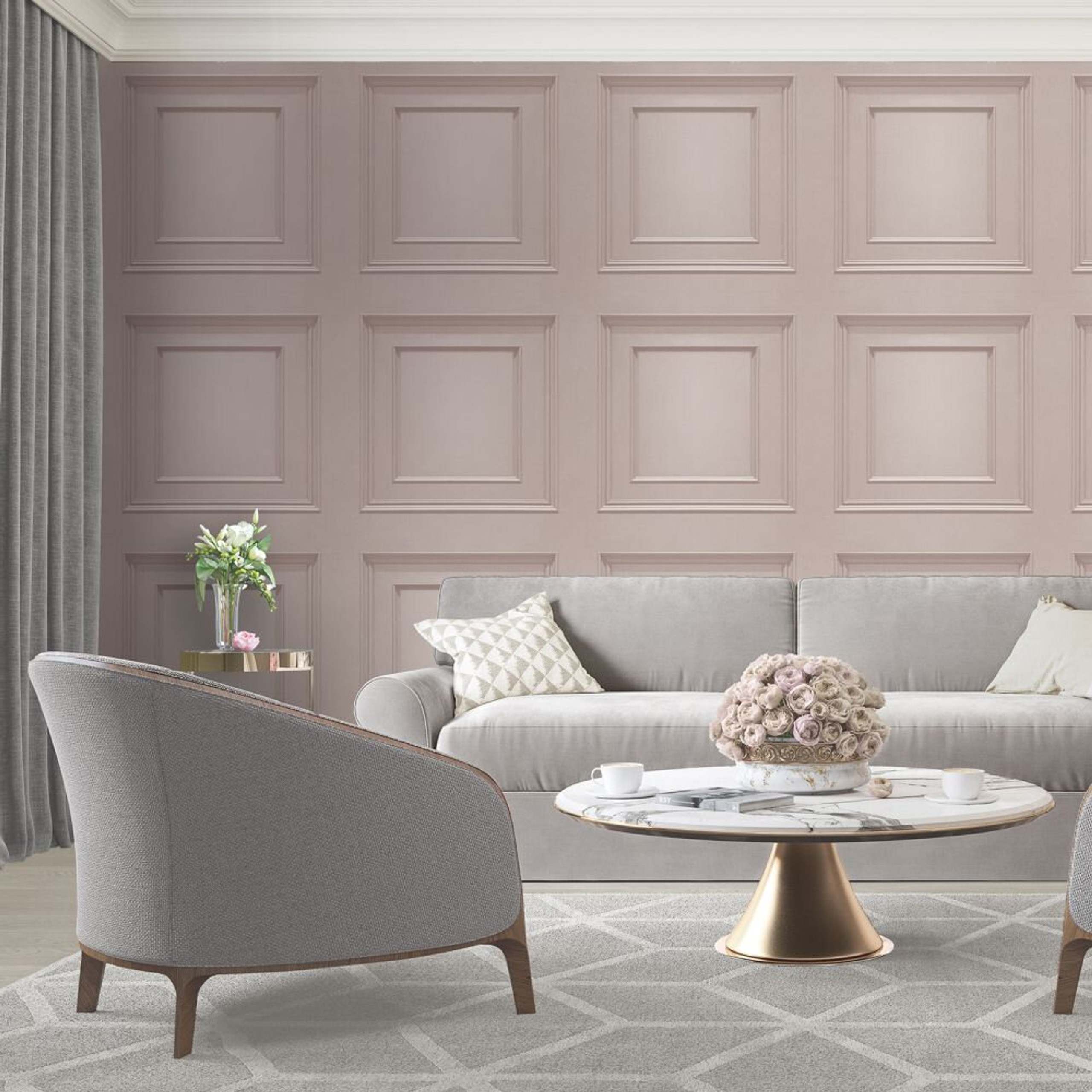 Wall Paneling Wainscotting Effect Soft Pink Vinyl Wallpaper Australia 7377