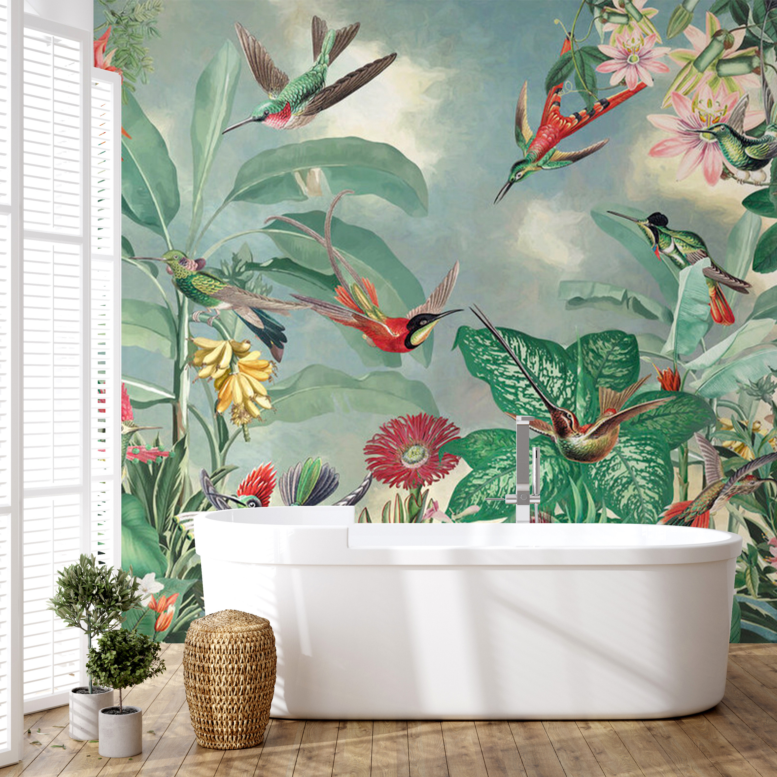Colourful Bird of Paradise Tropical Style Wall Blue Multicolour Mural ...