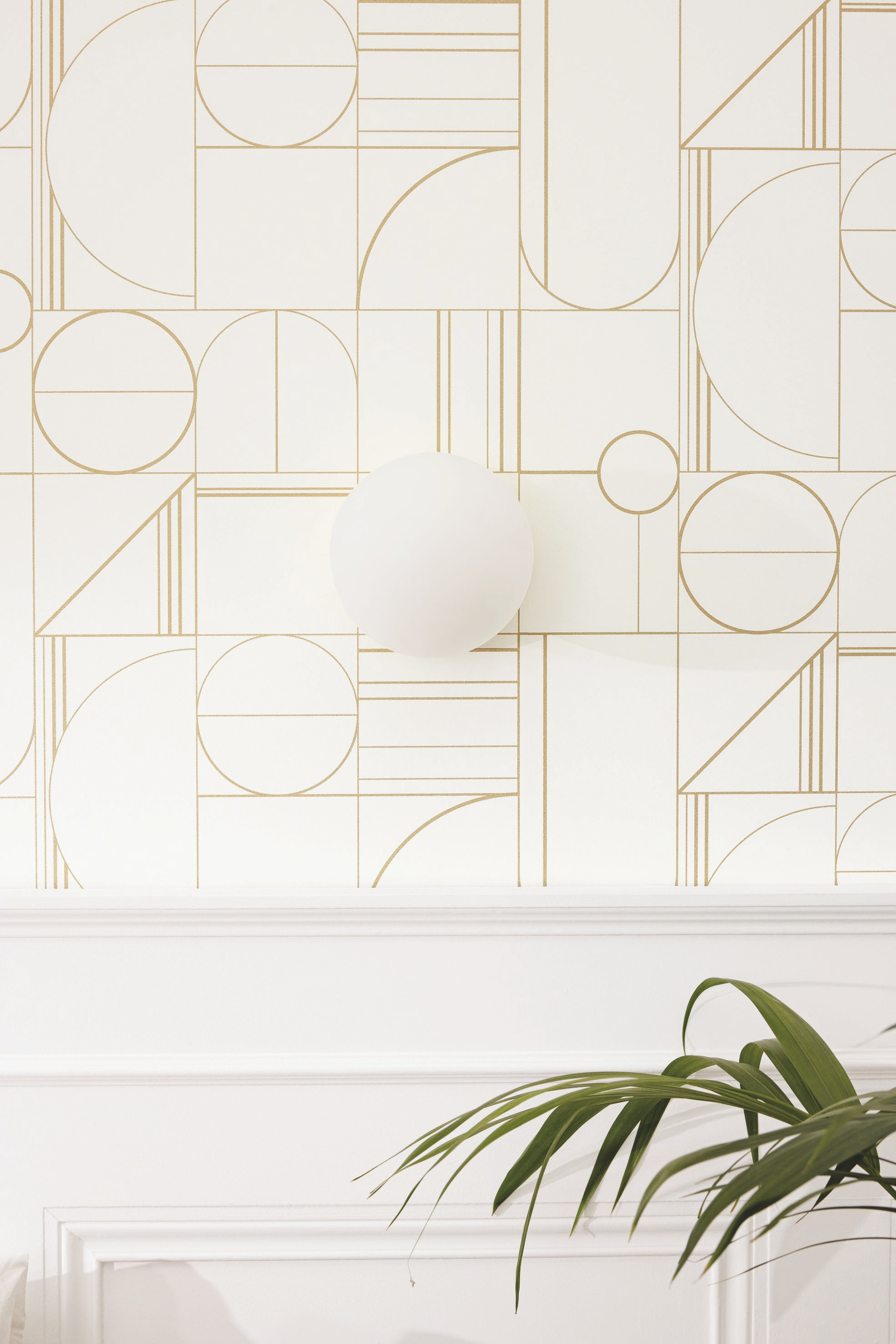 Geometric Pattern White Gold Vinyl Wallpaper Caselio Border