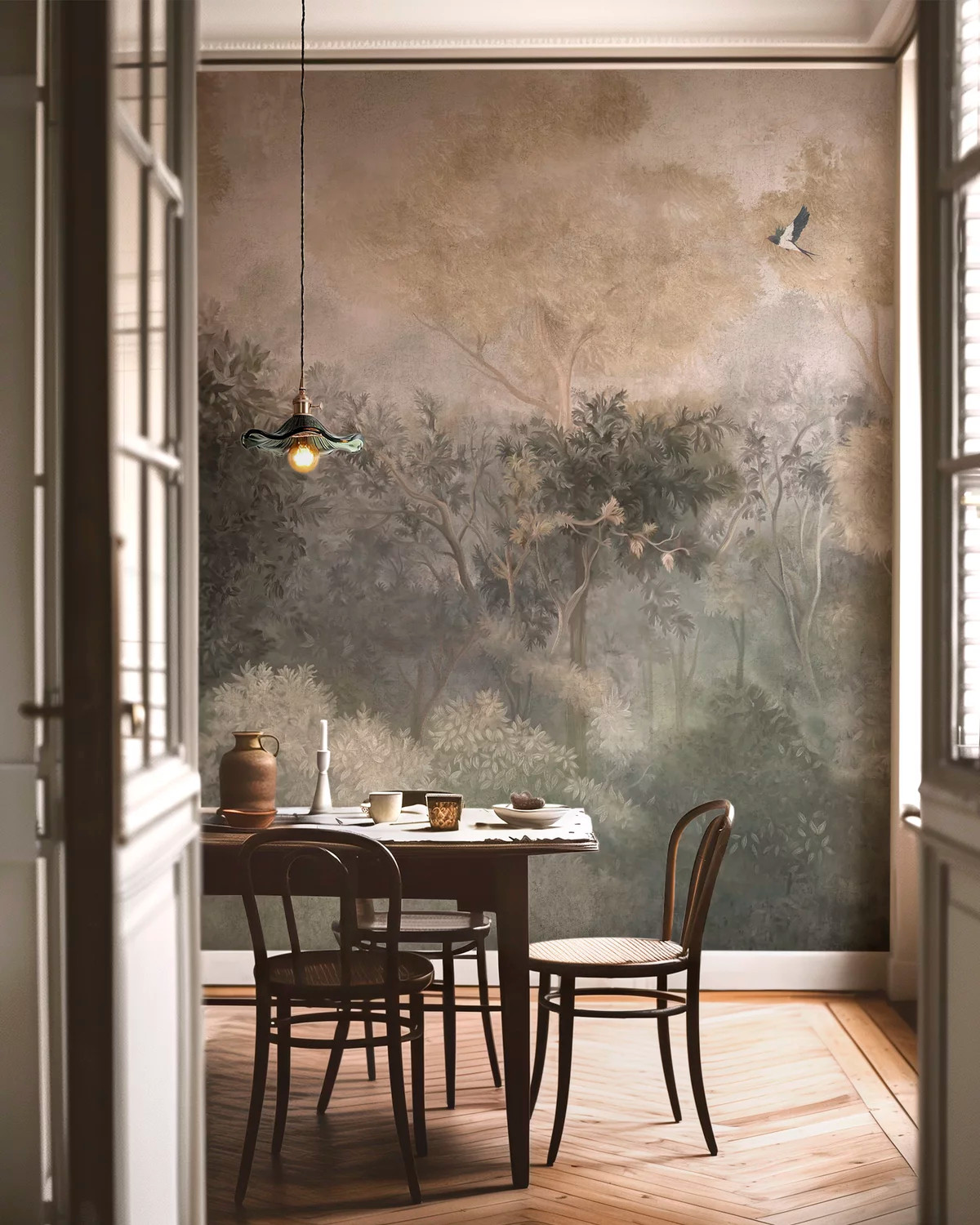 Warm Toned Whimsical Tree Landscape Wallpaper Mural