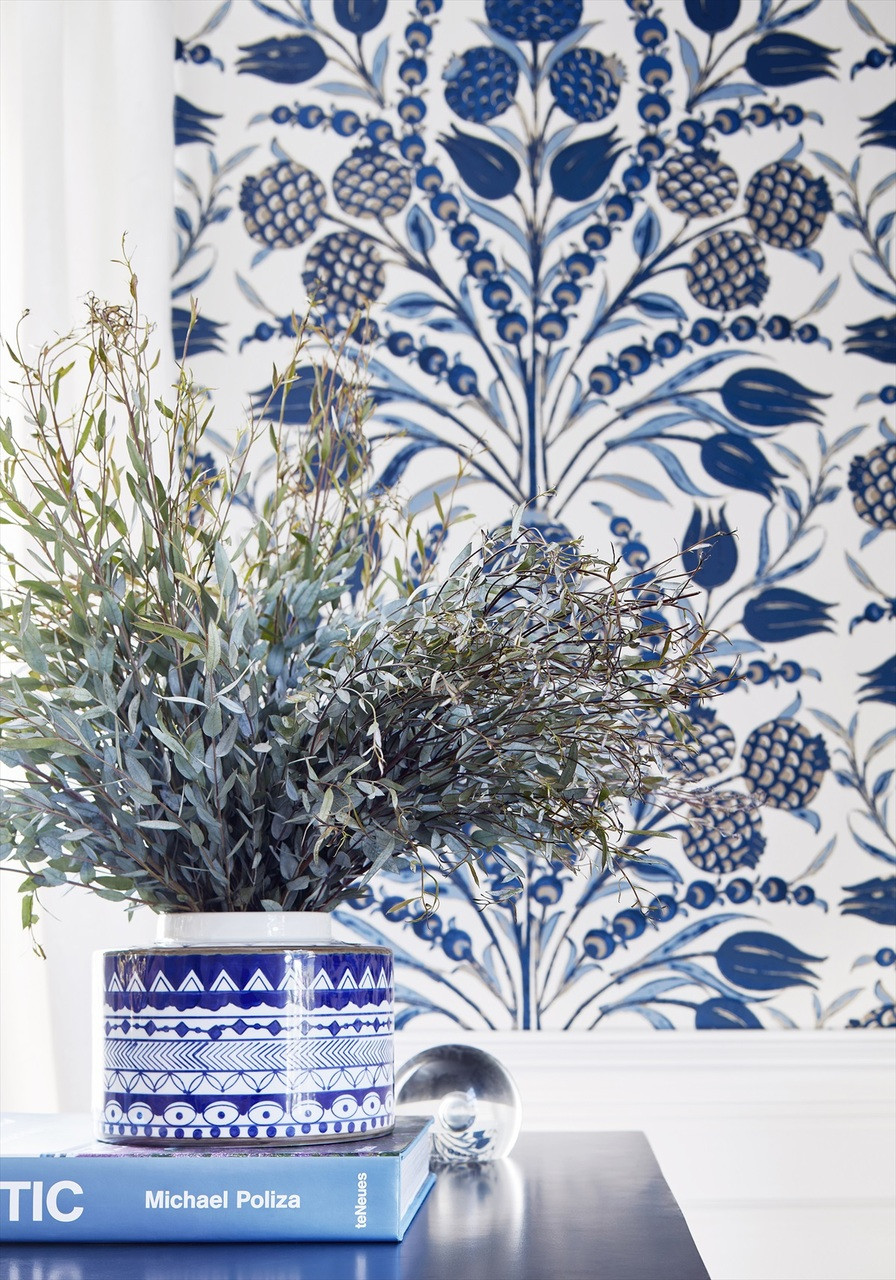 Botanical Floral Navy Blue Wallpaper T72603 Thibaut Cornelia