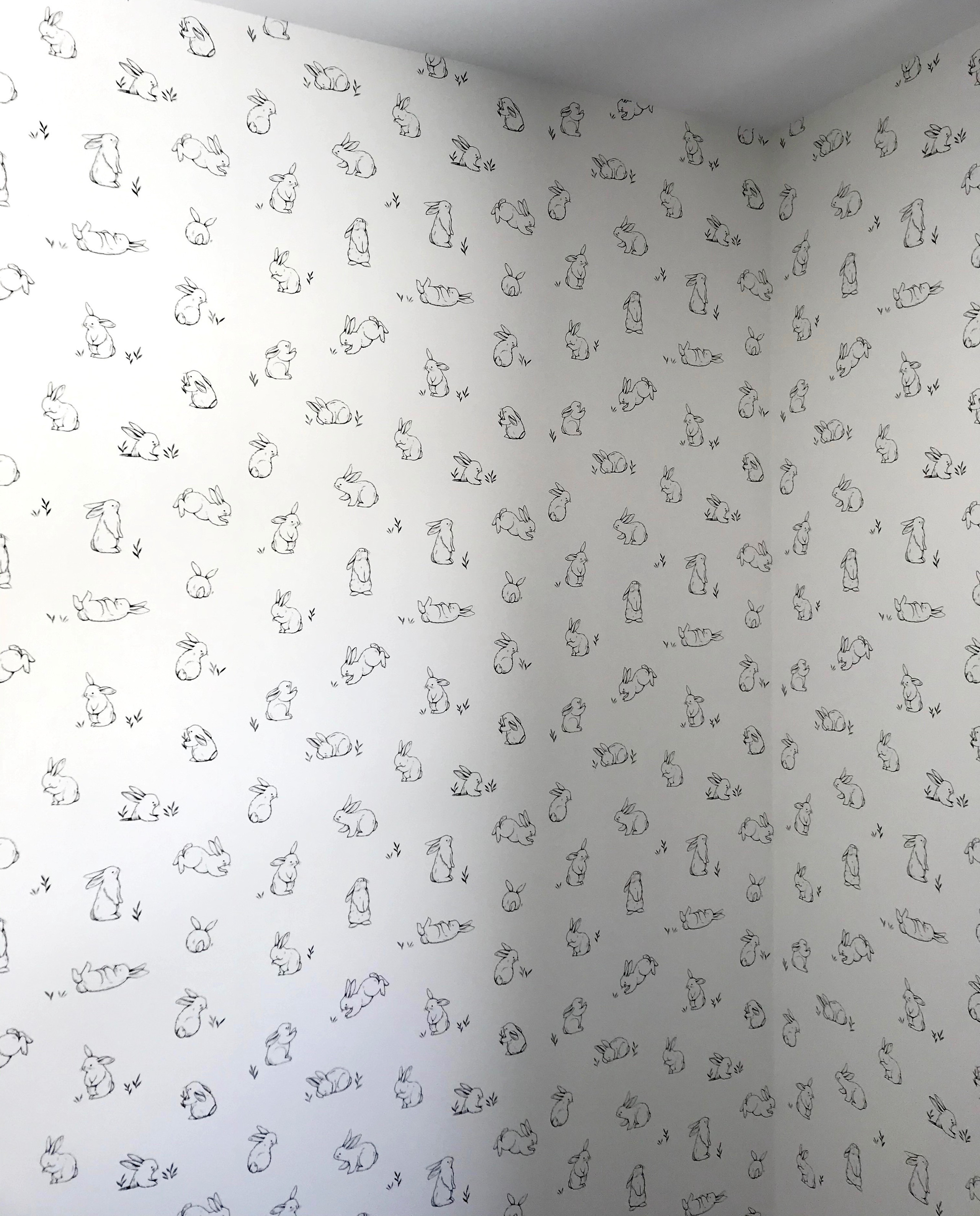 Rabbit Bunnies Monochrome Wallpaper | Lilipinso Baby Bunnies 2