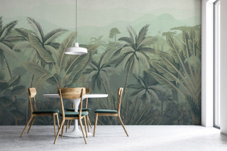 Tropical Leaves Wallpaper Wall Mural in Faded Green | Non Woven | Vinyl ...