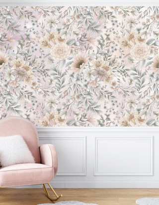 Folklore II Vintage Floral Pastel Pink and Peach Wallpaper Mural