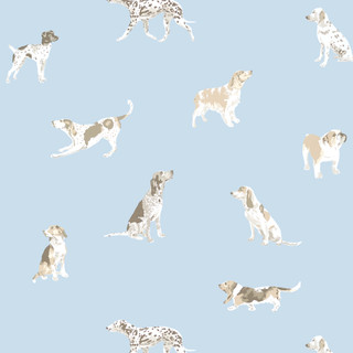 Mans Best Friend Dog Breeds Blue Non Woven Wallpaper | Anna French Buddy