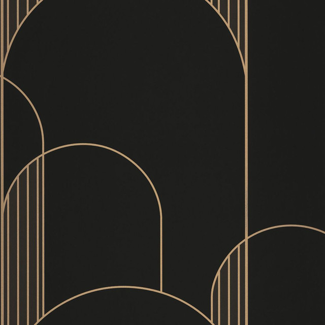 Geometric Arch Black Gold Vinyl Wallpaper Caselio High Walls
