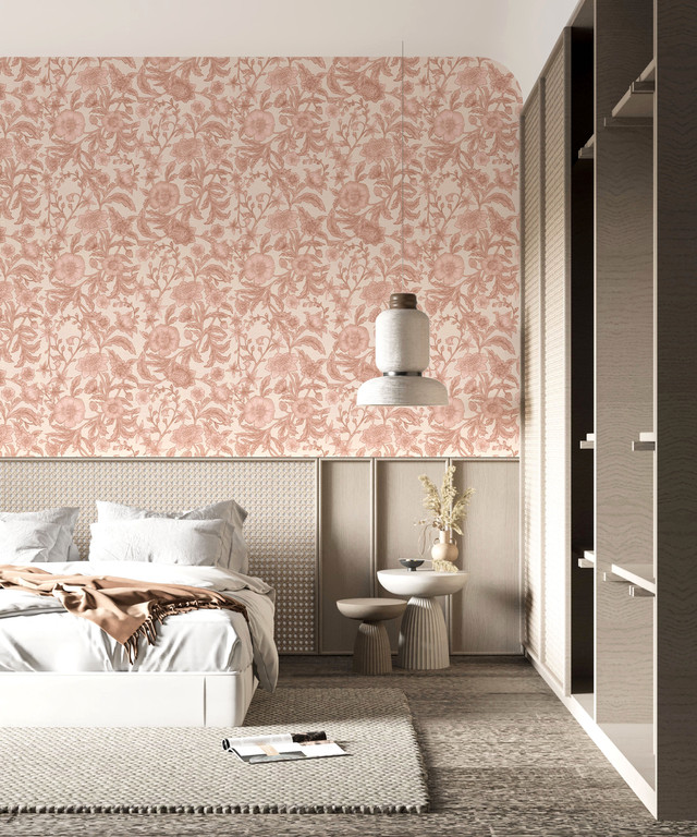 Elegant Blooming Flowers Nude Coral Mural Wallpaper | Bloomery Decor ...