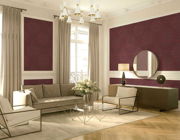 Glitter Damask - Crimson