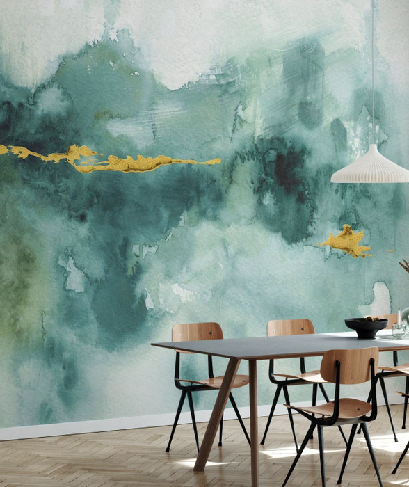 Green Watercolour Painting Wallpaper Wall Mural | Bedroom Feature Wall