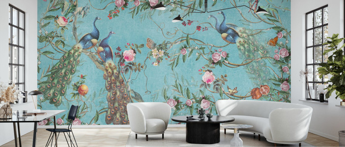 Mural - Peacocks And Flowers (Per Sqm)