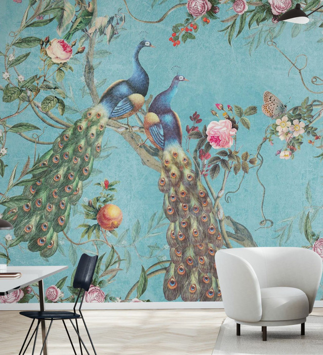 Mural - Peacocks And Flowers (Per Sqm)