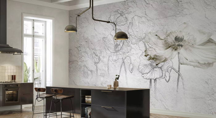 Mural - Flowers On Cracking Wall (Per Sqm)