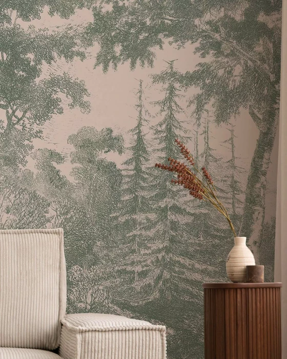 Mural - Slow Meander Pink & Green (Per Sqm)