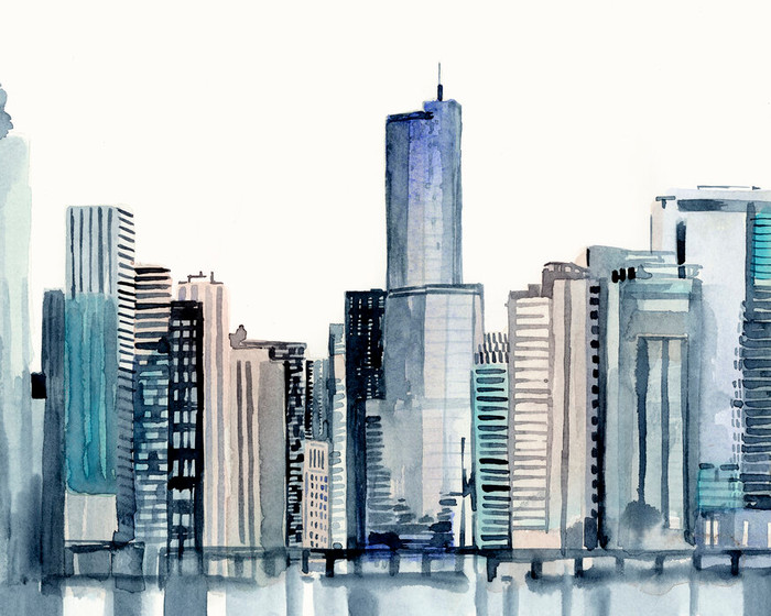 Mural - Watercolour Skyline II (Per Sqm)