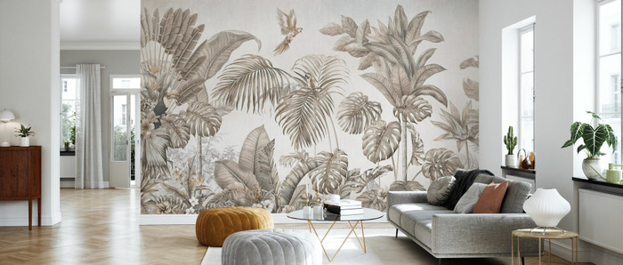 Mural - Tropical Birds Sepia (Per Sqm)