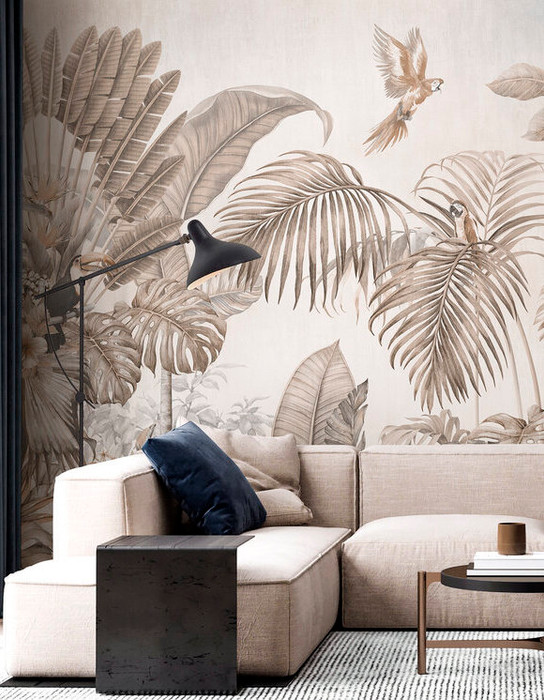 Wall Mural Photo Wallpaper Vintage tropical birds parrot in tropical leaves  Nr. u96144 | Uwalls.com