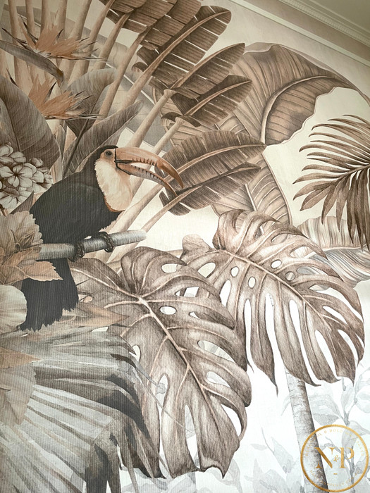 Mural - Tropical Birds Sepia (Per Sqm)