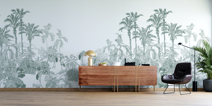 Mural - Crane Toile Forest Green (Per Sqm)