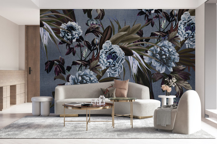 Mural - Peony Summer Blue / Sepia (Per Sqm)