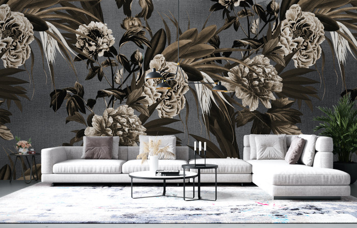 Mural - Peony Summer Sepia (Per Sqm)