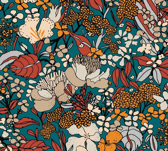 Flora Impression - Teal / Orange