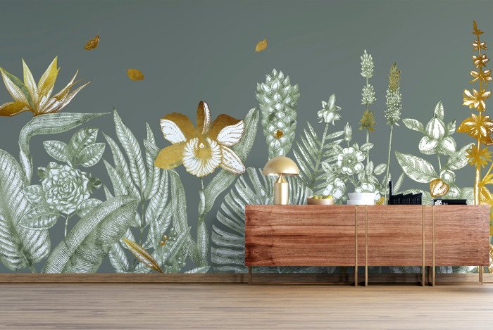 Mural - Troop Plants Sage / Gold (Per Sqm)