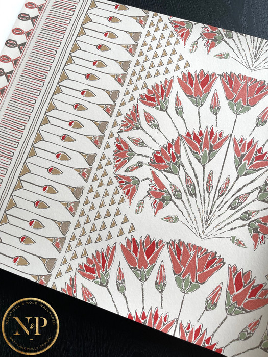 Geometric Stripe Medallion Leaves Branches Coral Non Woven Wallpaper