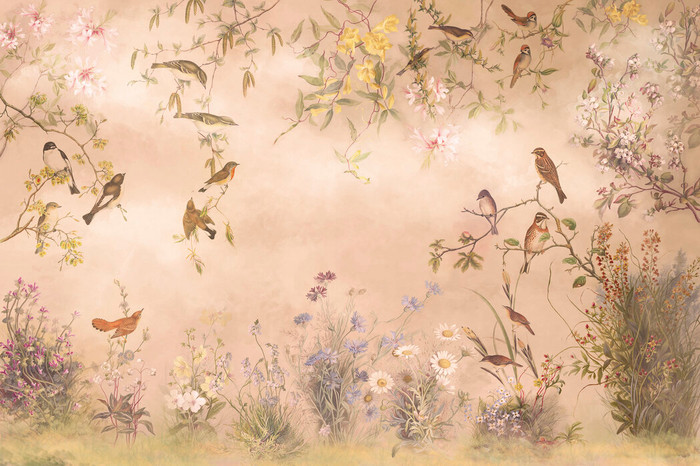 Summer Fields Modern Chinoiserie Style Birds Wallpaper Mural