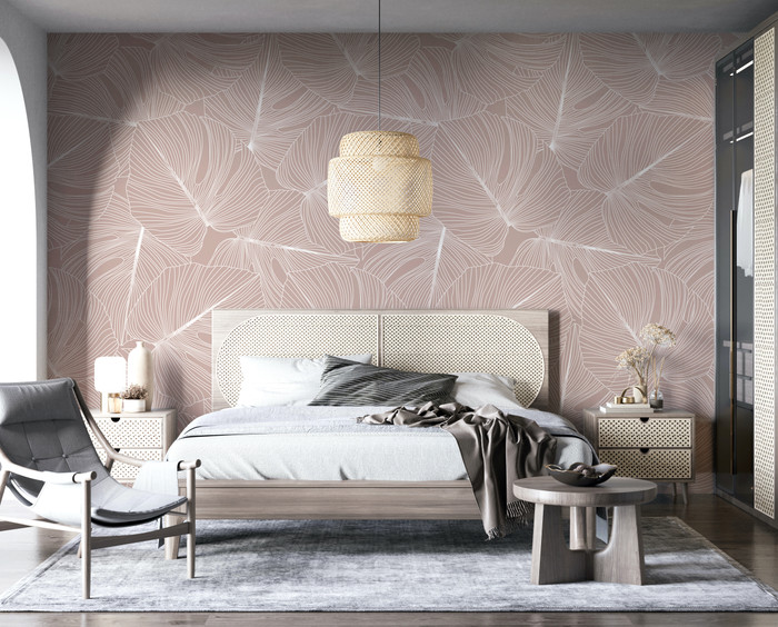 Mural - Monstera Line Blush (Per Sqm)