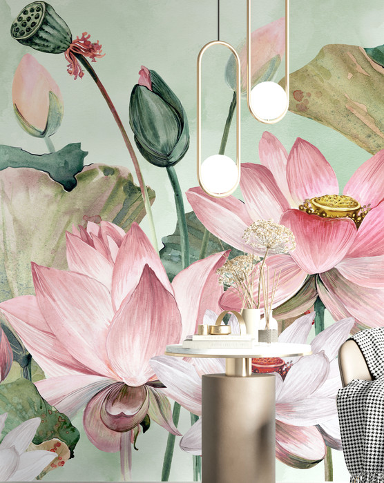 Mural - Lotus Flowers Mint (Per Sqm)