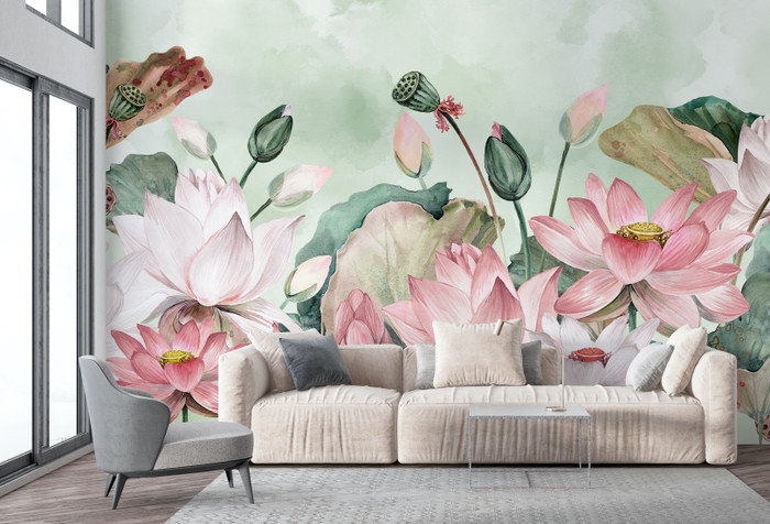 Mural - Lotus Flowers Mint (Per Sqm)