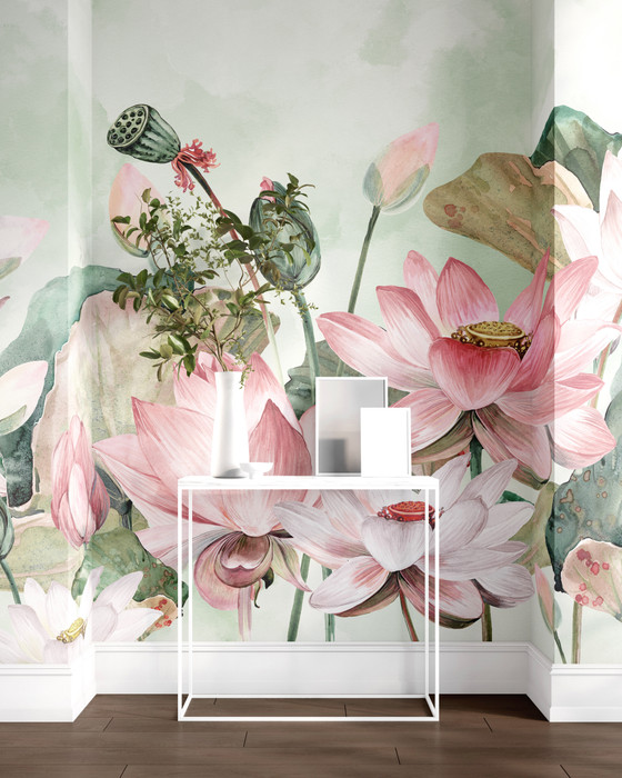 Mural - Lotus Flowers Mint (Per Sqm)