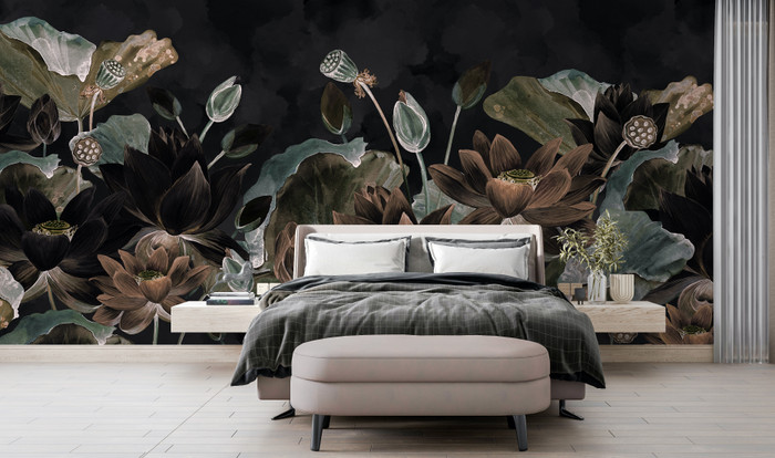 Mural - Lotus Flowers Dark (Per Sqm)